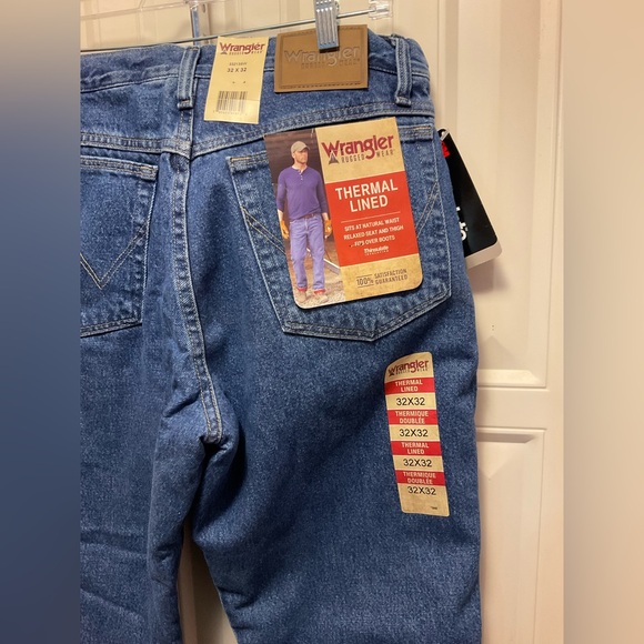 Wrangler Rugged Wear Blue Jeans Thermal Line Straight Mens 32/32 Fleece Lining - Picture 4 of 4